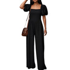 Damen Elegantes Jumpsuit mit Puffärmeln und weitem Bein Sovae