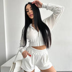 Damen sportliches Fleece Loungewear Set mit Kapuze Sovae