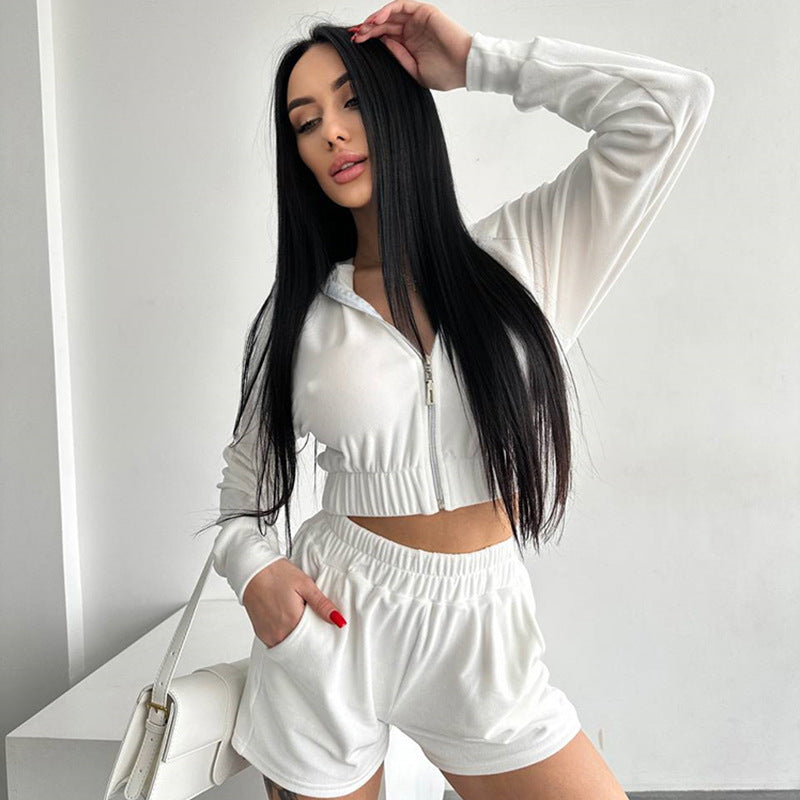 Damen sportliches Fleece Loungewear Set mit Kapuze Sovae