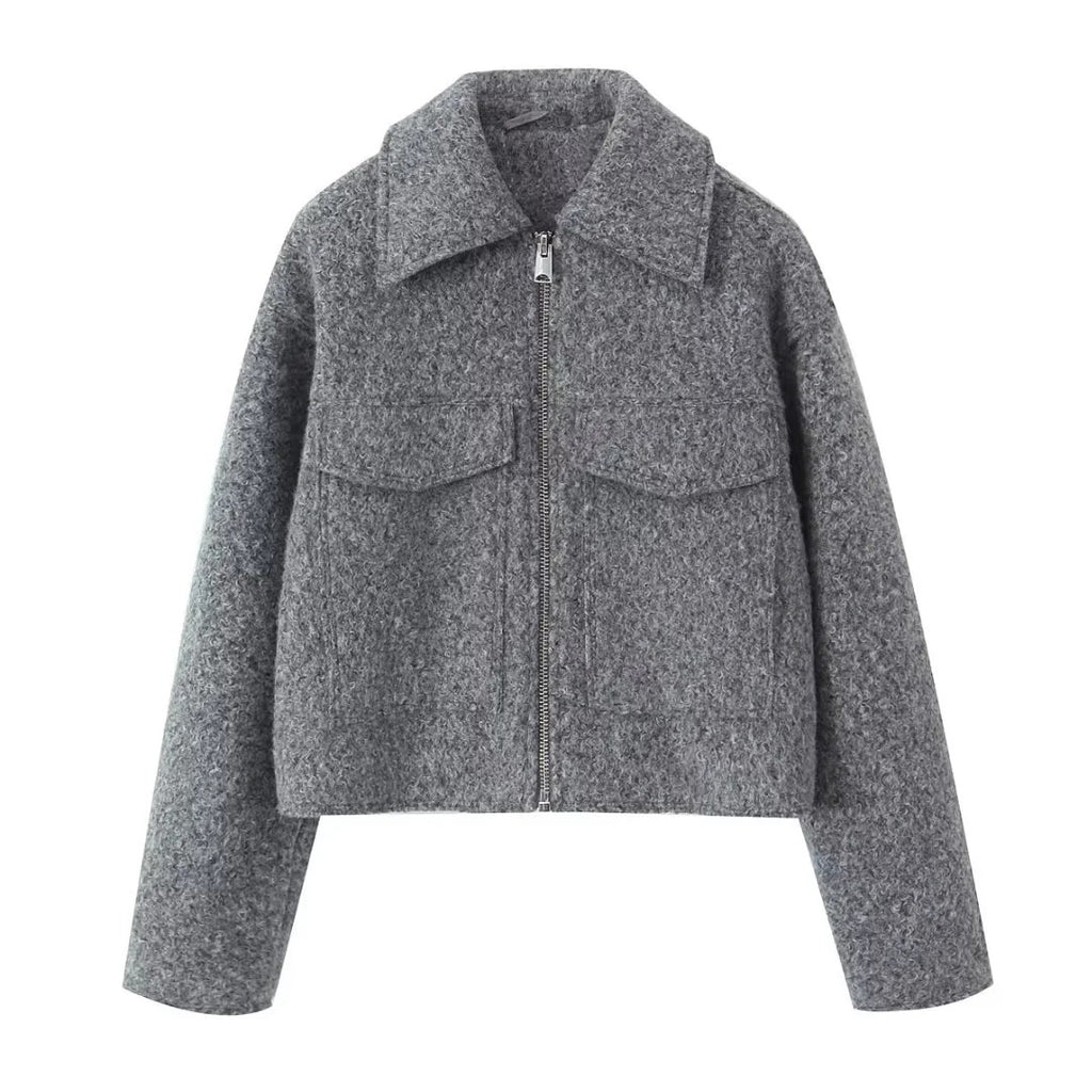 Damen trendige Wolljacke mit praktischen Taschen Sovae