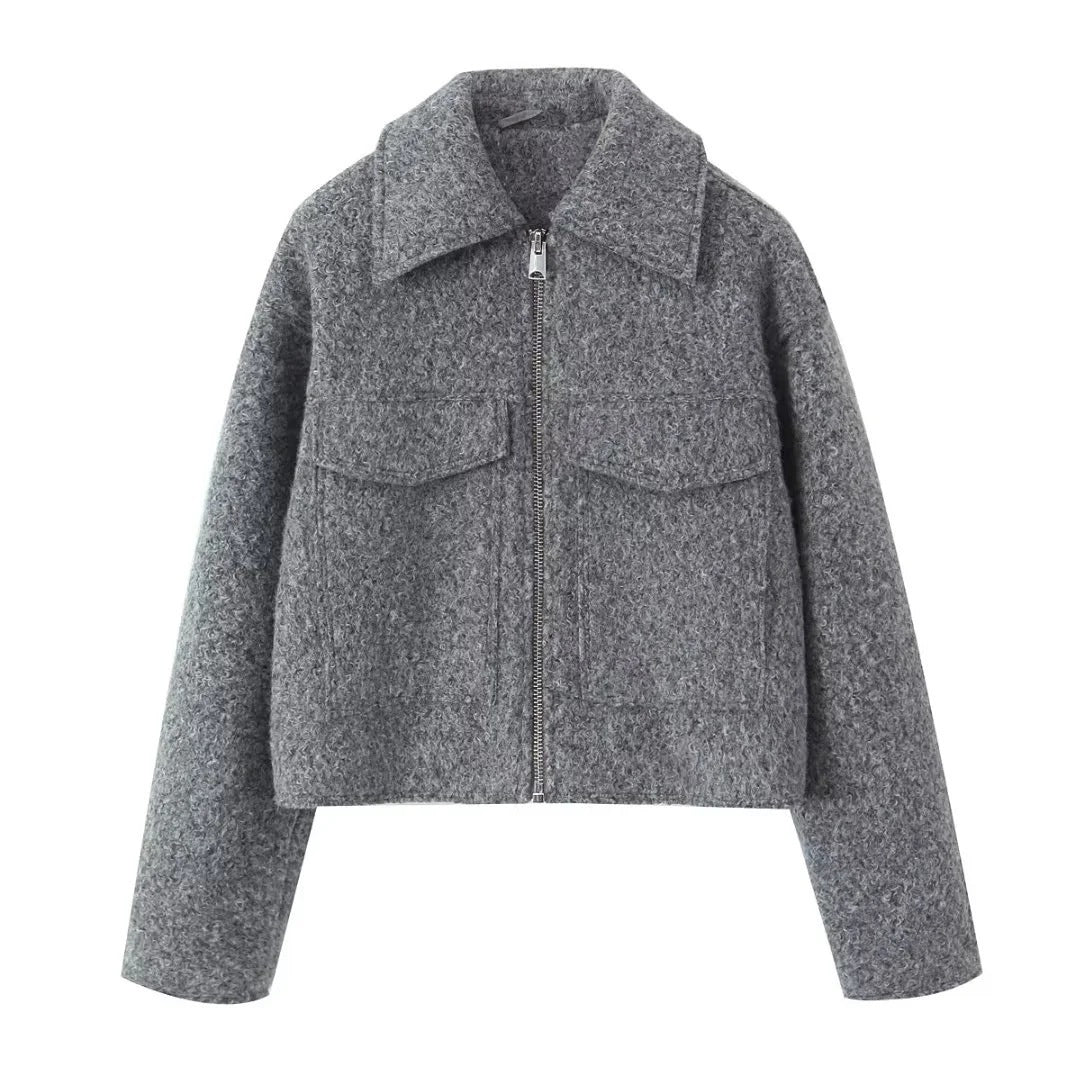 Damen trendige Wolljacke mit praktischen Taschen Sovae
