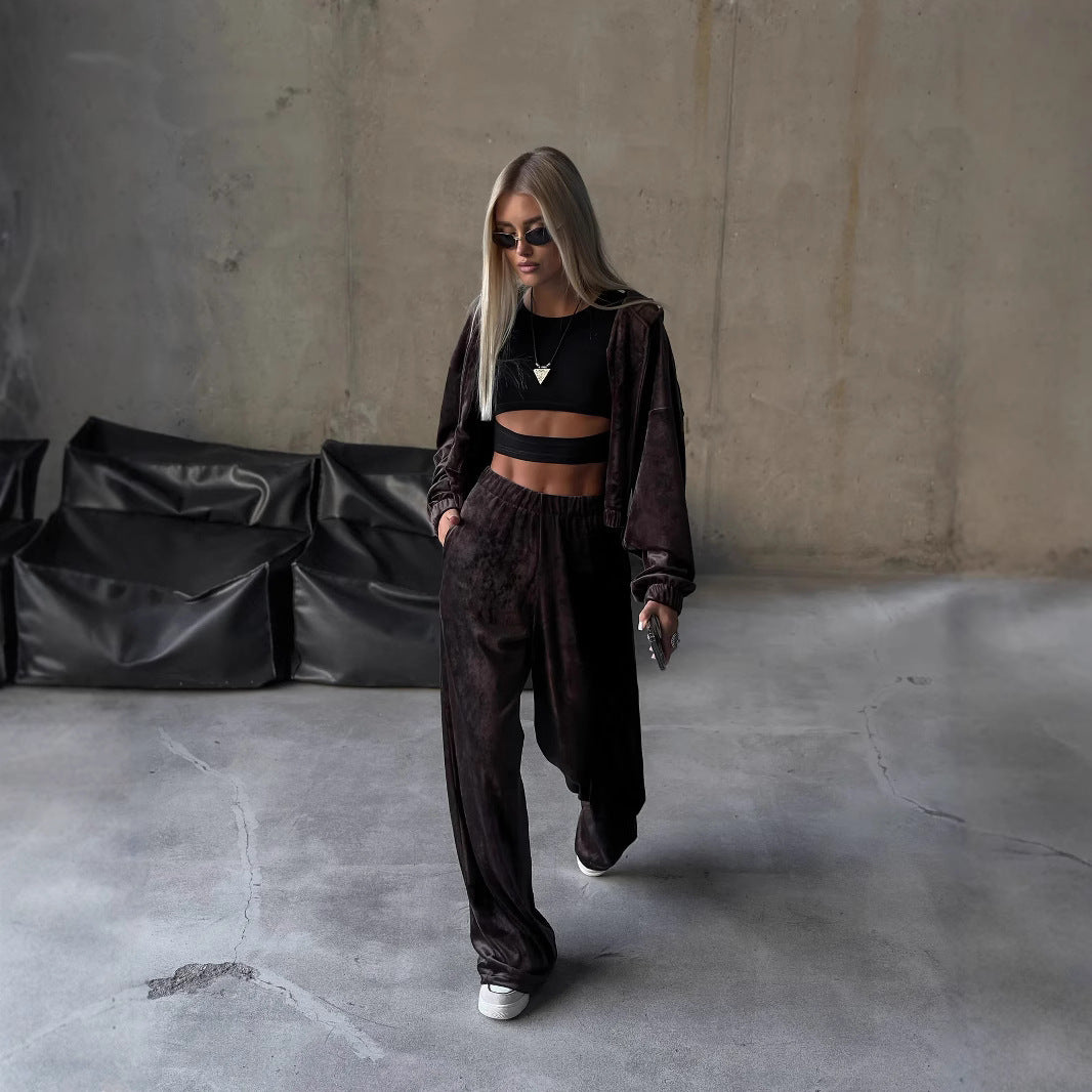Damen Sportliches Velvet Loungewear-Set Sovae