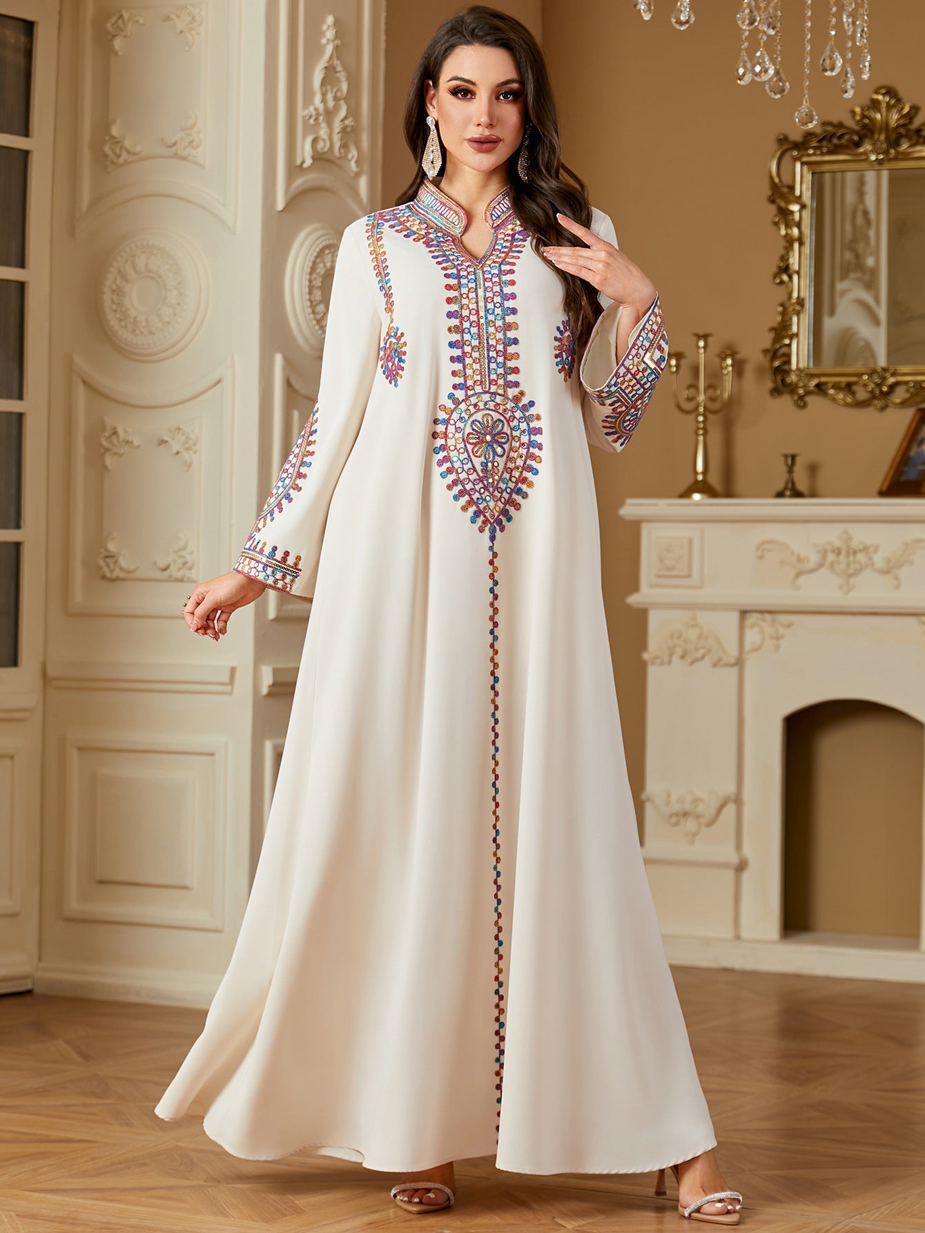 Damen Lockeres Maxikleid mit eleganten Applikationen Sovae
