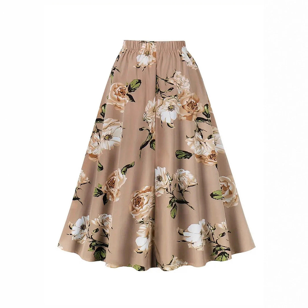 Damen Maxi-Rock mit floralem Muster und taillierter Schleife Sovae