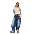 Damen Weit geschnittene Jeans mit hoher Taille und lässigem Schnitt Sovae