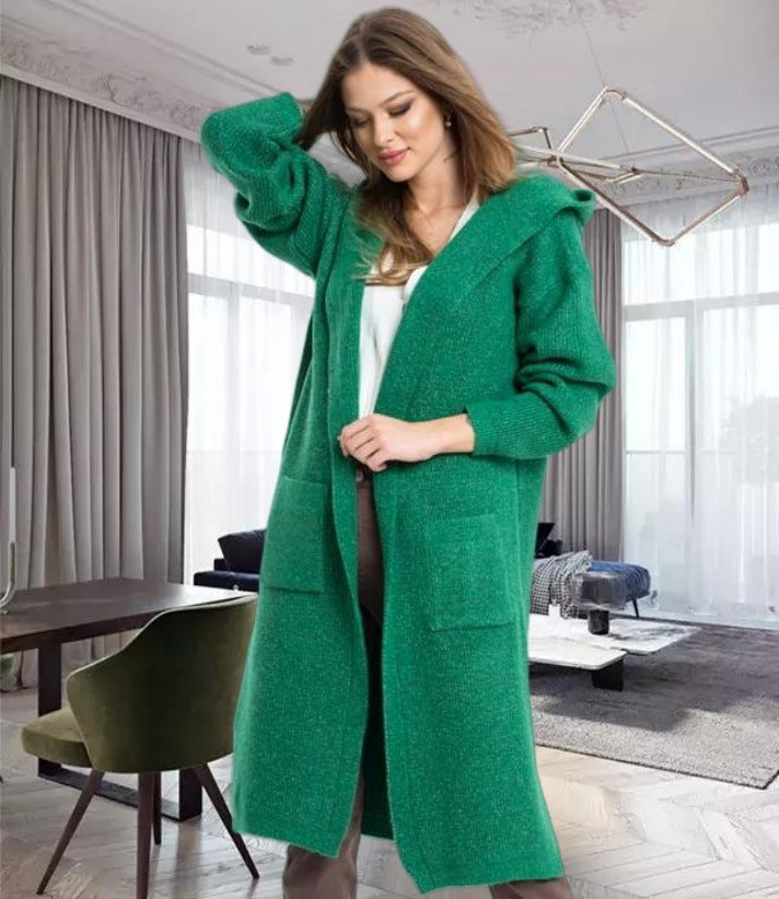 Damen Großer Strickmantel mit Kapuze und praktischen Taschen Sovae