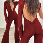 Damen Jumpsuit mit tiefem V-Ausschnitt und flared Beinen Sovae