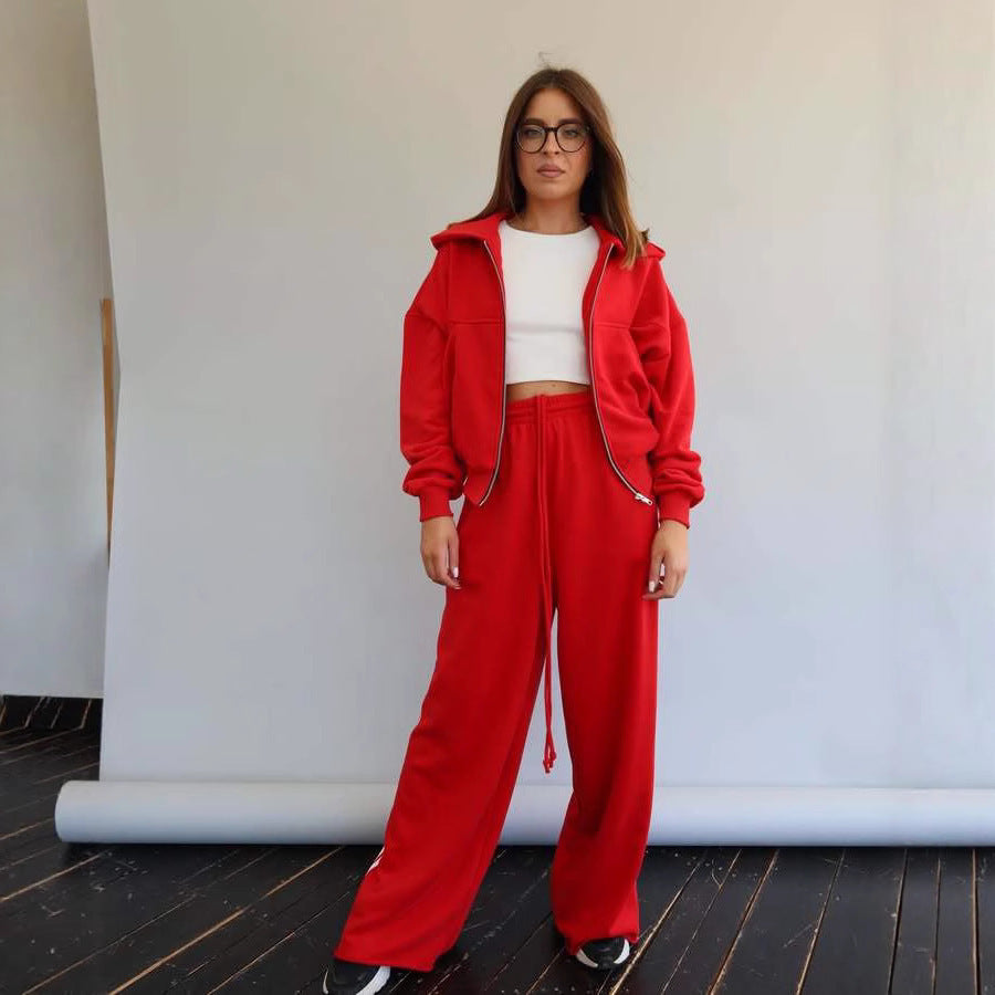 Damen Sportliches Loungewear-Set mit cropped Jacke und bequemen Jogginghosen Sovae