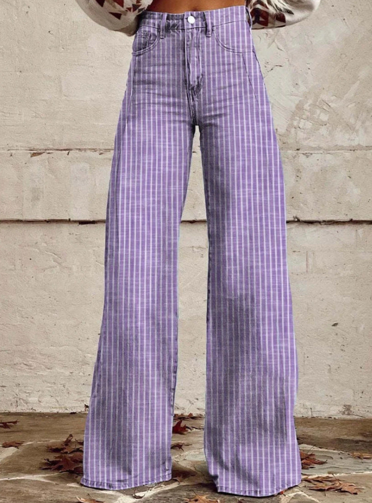Damen Hochtaillierte Wide-Leg Jeans mit Streifen Sovae