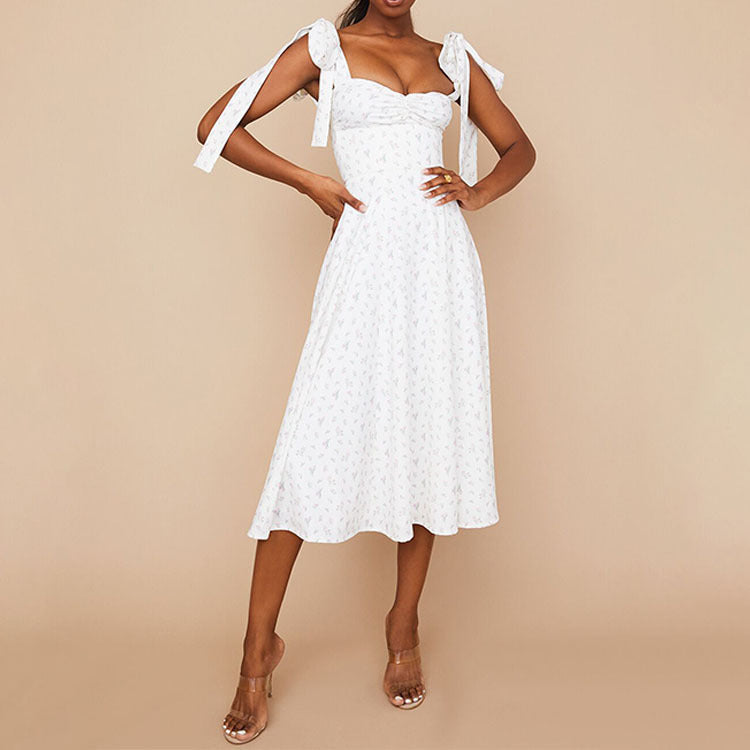 Damen Midi-Kleid mit verstellbaren Trägern und floralem Design Sovae