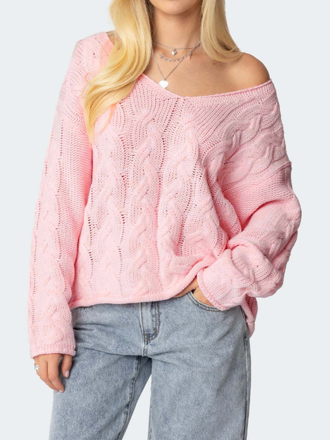 Damen Grobstrickpullover mit tiefem V-Ausschnitt und lässiger Silhouette Sovae