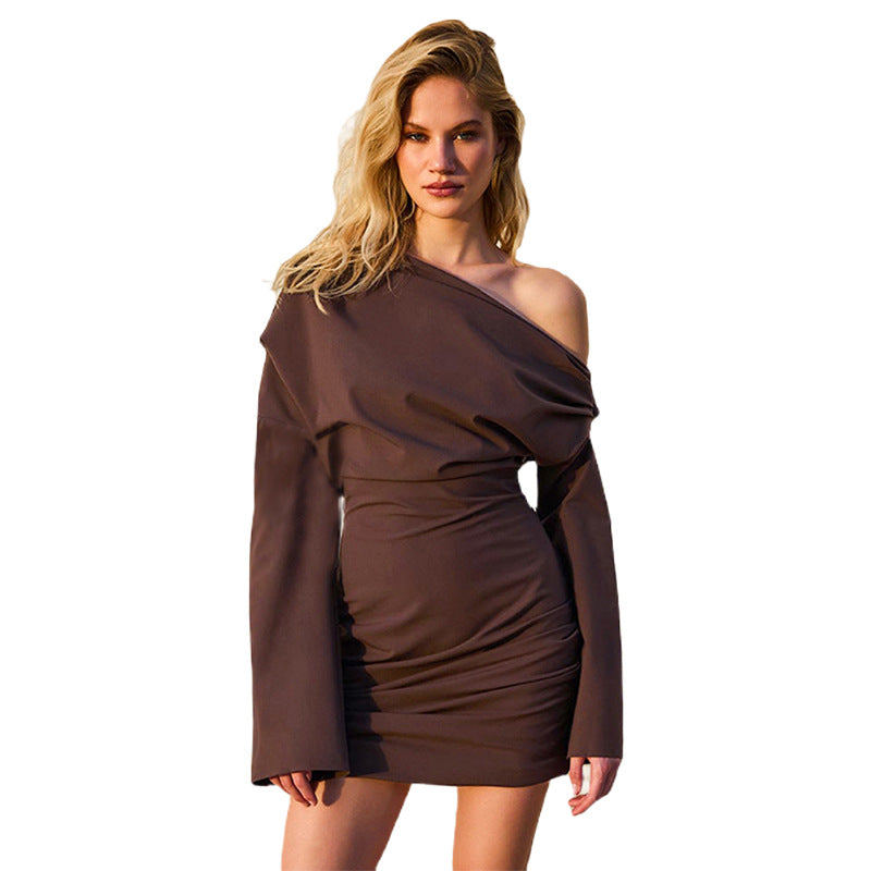 Damen elegantes Wickelkleid mit asymmetrischem Schnitt und Raffungen Sovae