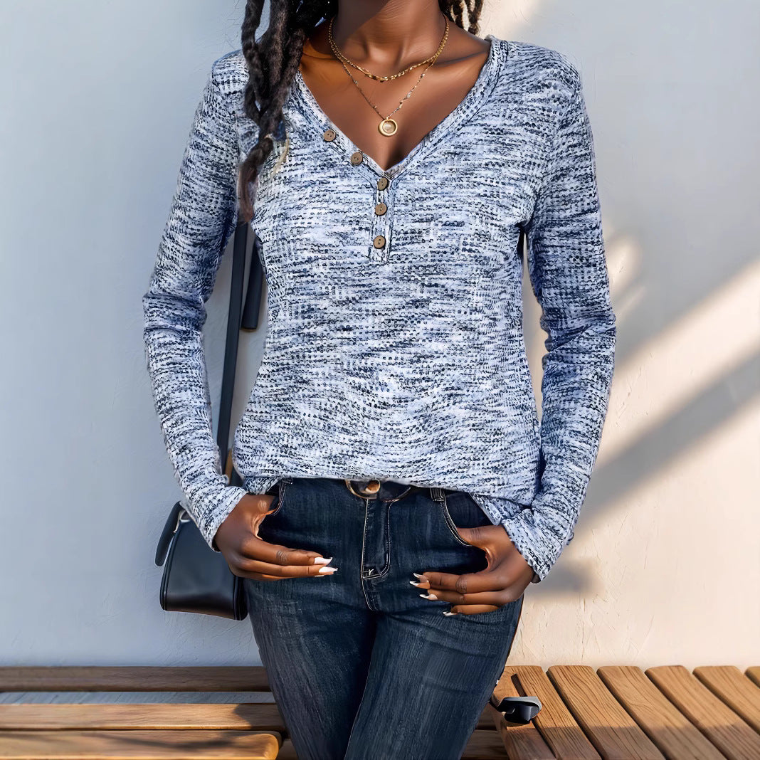 Damen Langarmshirt mit Knopfleiste und strukturierter Oberfläche Sovae