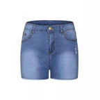 Damen High-Waist Denim-Shorts mit fransigem Saum Sovae