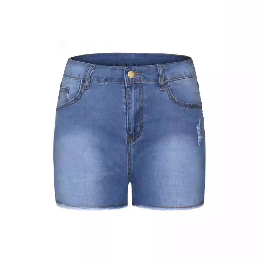 Damen High-Waist Denim-Shorts mit fransigem Saum Sovae