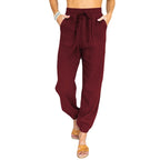 Damen lässige atmungsaktive Sommerhose mit elastischem Bund und praktischen Taschen Sovae