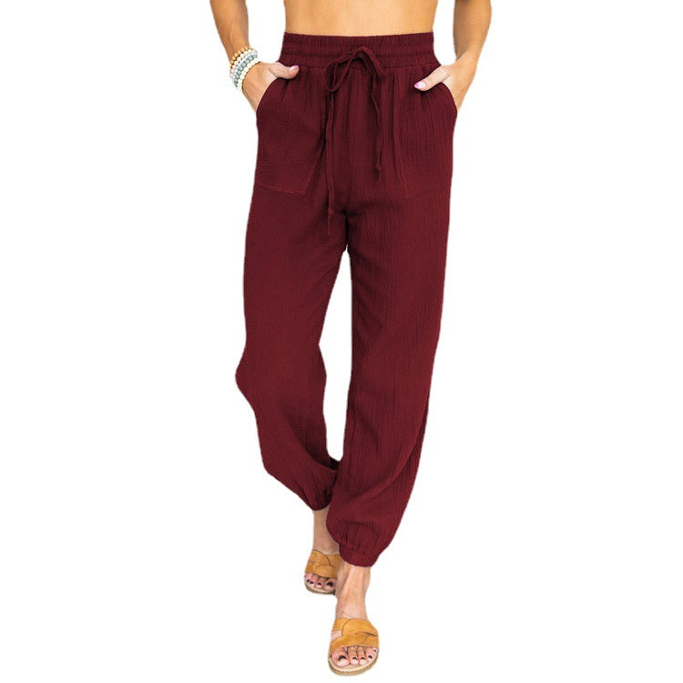 Damen lässige atmungsaktive Sommerhose mit elastischem Bund und praktischen Taschen Sovae