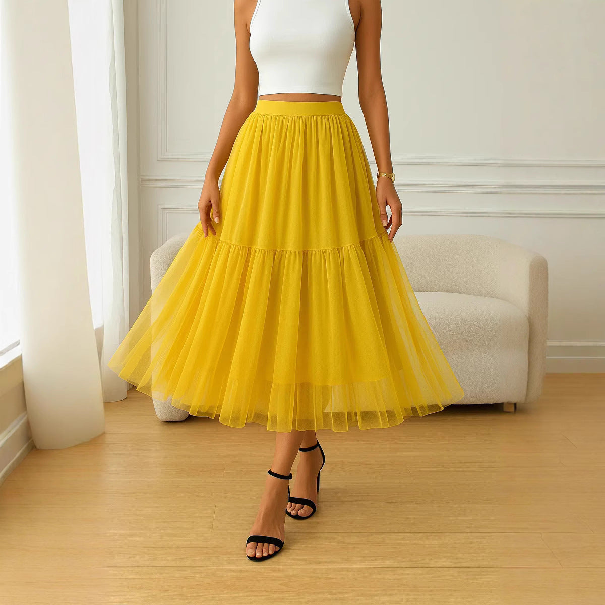 Damen Midikleid aus luftiger Tüll-Qualität Sovae