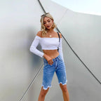 Damen Denim-Bermudas mit fransigen Säumen und hohem Tragekomfort Sovae