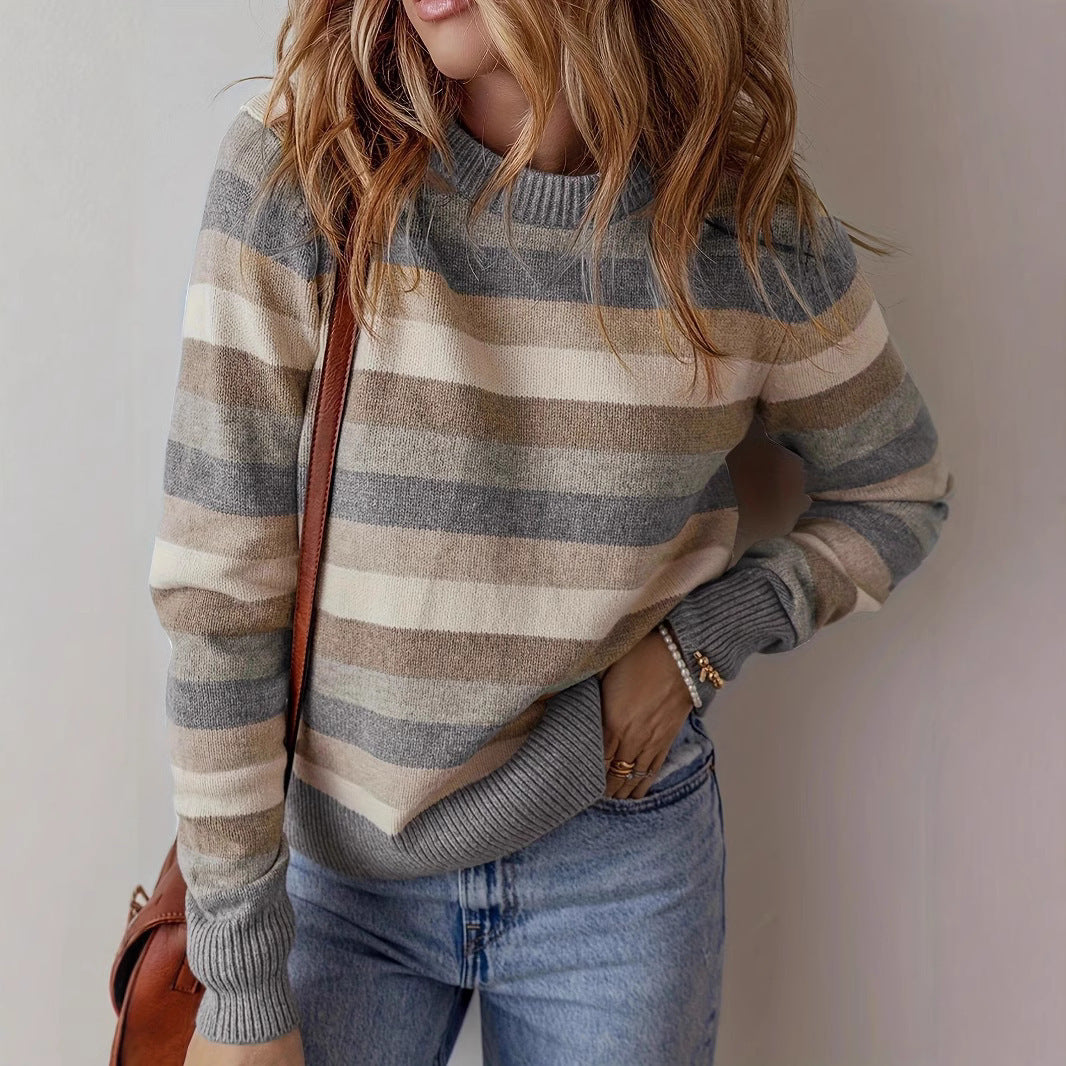 Damen modischer Strickpullover mit trendigen Streifen und lässigem Schnitt Sovae