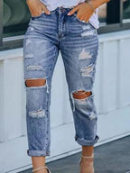 Damen Zerstörte Mom-Jeans mit hoher Taille und lässigem Schnitt Sovae