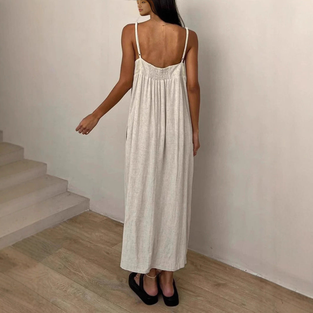 Damen luftiges Sommermaxikleid mit praktischen Seitentaschen Sovae