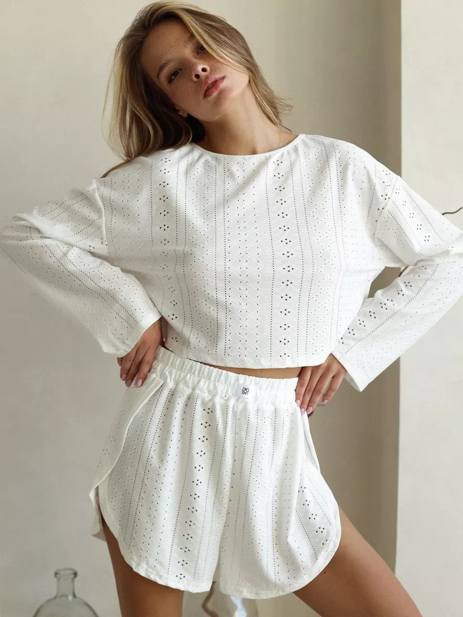 Damen gemütliches Loungewear-Set mit dekorativem Strukturdesign Sovae