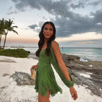 Damen luftiges Strandkleid mit langen, transparenten Ärmeln Sovae