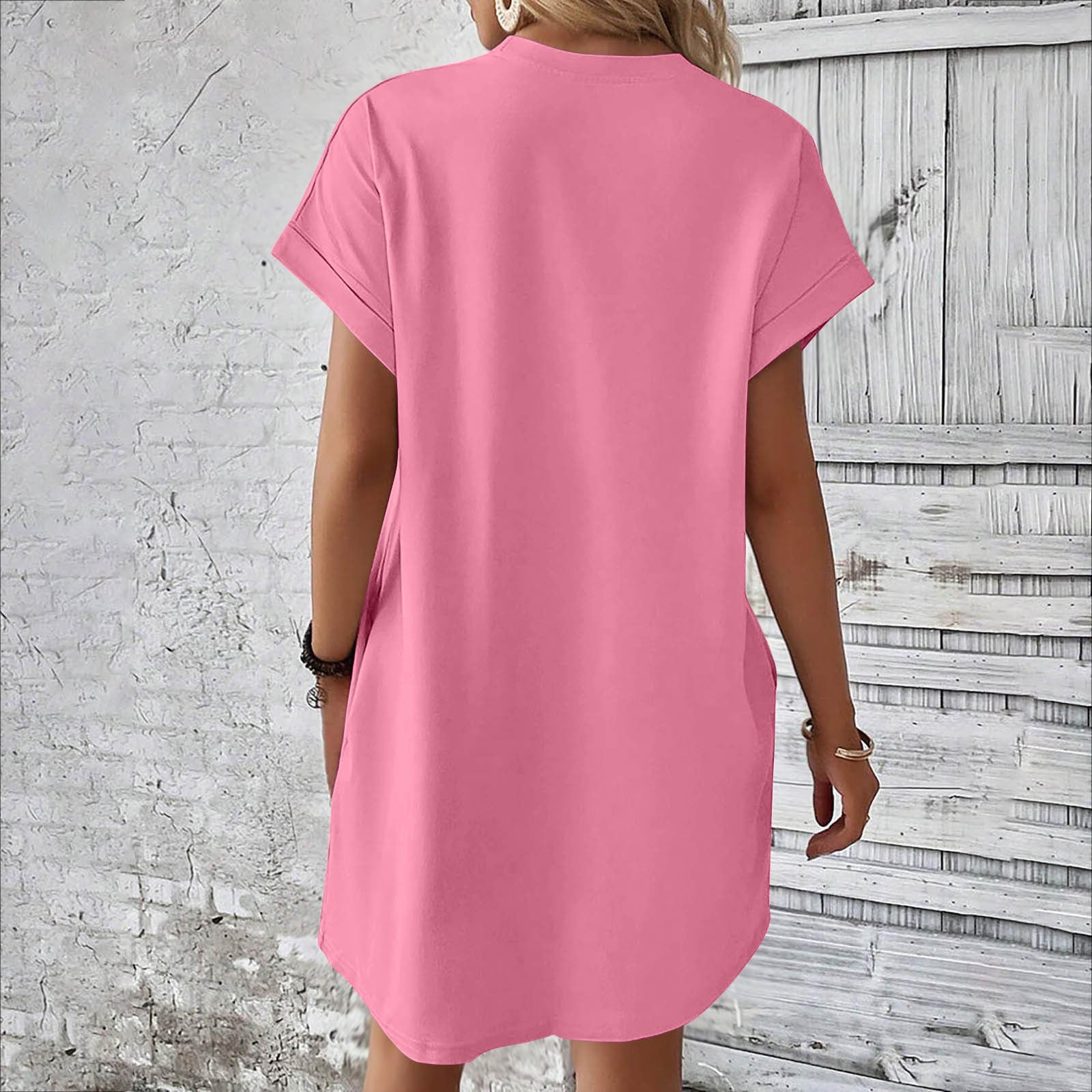 Damen lässiges Taschen T-Shirt Kleid Sovae