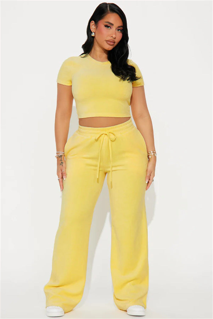 Damen Kuscheliges Fleece-Loungewear-Set mit cropped Oberteil und weiter Hose Sovae