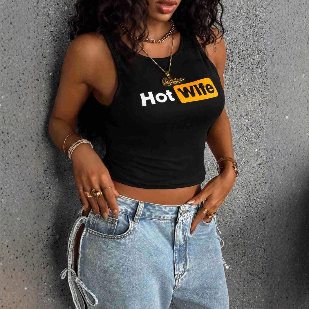 Damen Stilvolles Crop-Top mit witzigem Schriftzug Sovae
