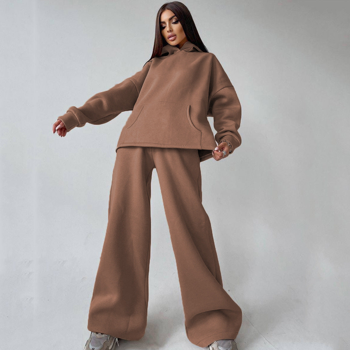 Damen Sportlicher Fleece-Zweiteiler mit weitem Schnitt Sovae