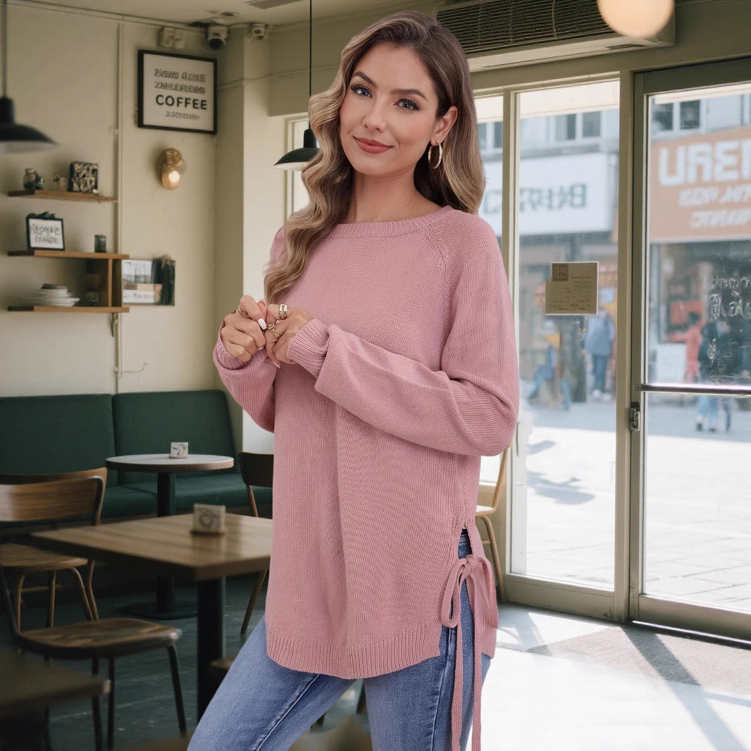 Damen modischer Pullover mit seitlichen Bindebändern Sovae