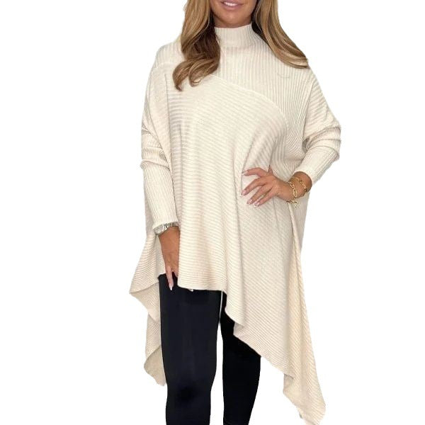 Damen asymmetrisches Strickoberteil mit hohem Kragen Sovae