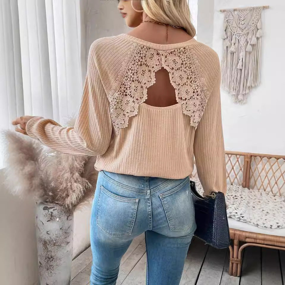 Damen Pullover mit Spitzenrücken Sovae