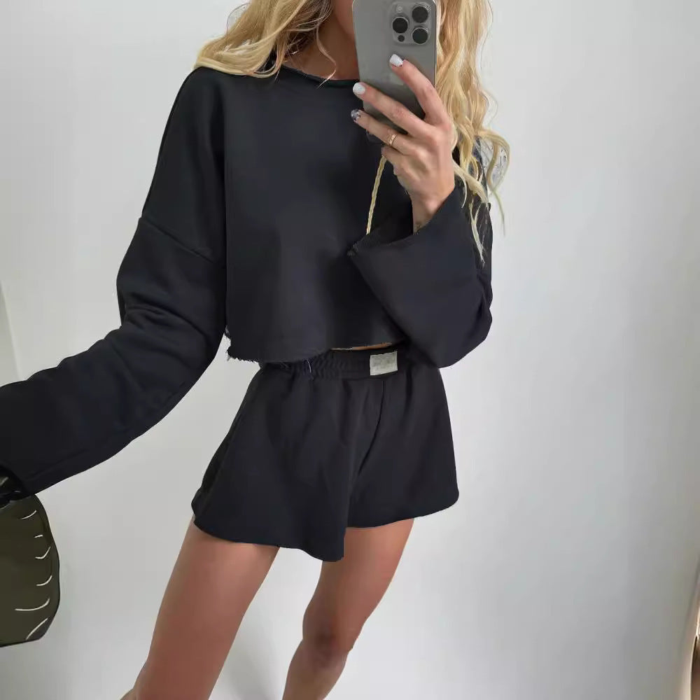 Damen Freizeitoberteil und kurze Shorts Set Sovae