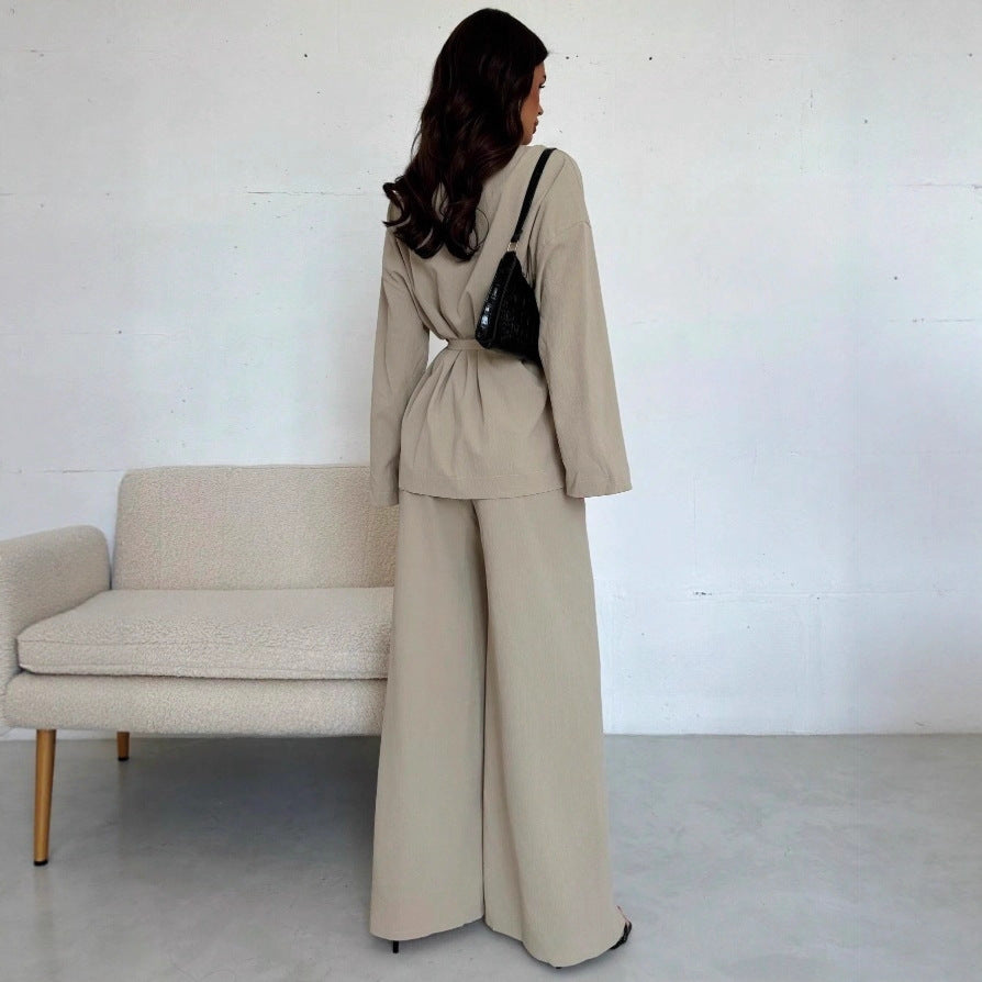 Damen Eleganter Oversized Jumpsuit mit Taillengürtel und breitem Bein Sovae