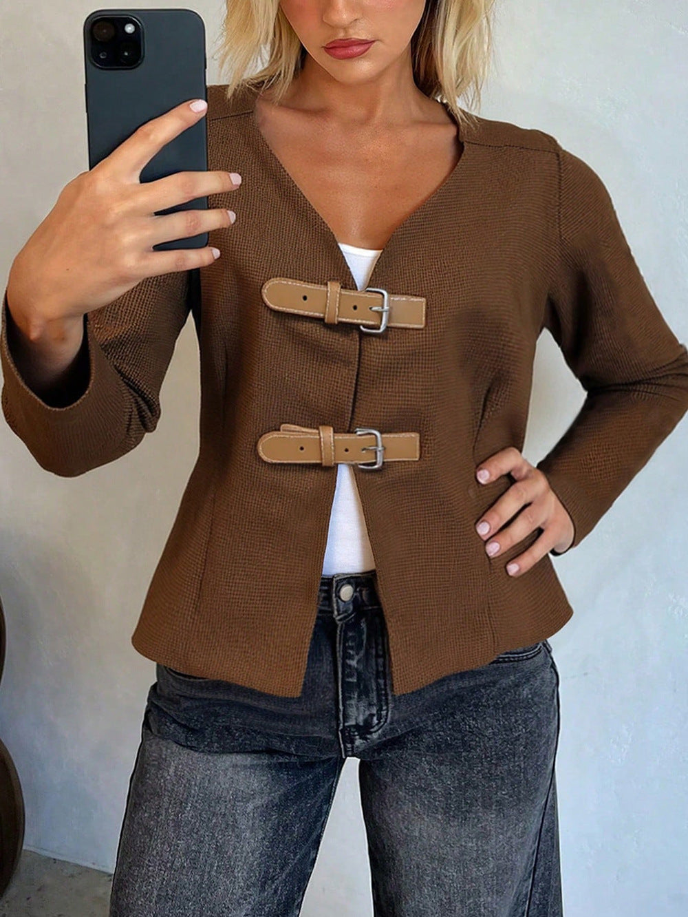 Damen modische Jacke mit Gürtelverschluss Sovae