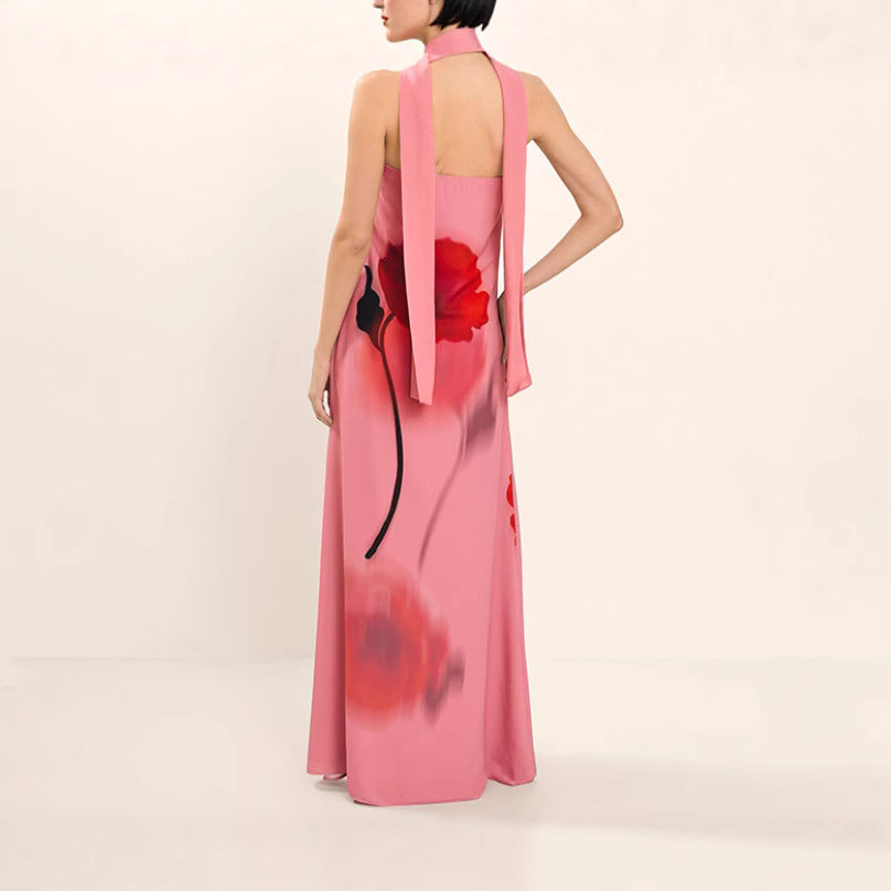 Damen Maxi-Kleid mit floralem Druck und abnehmbarem Schal Sovae