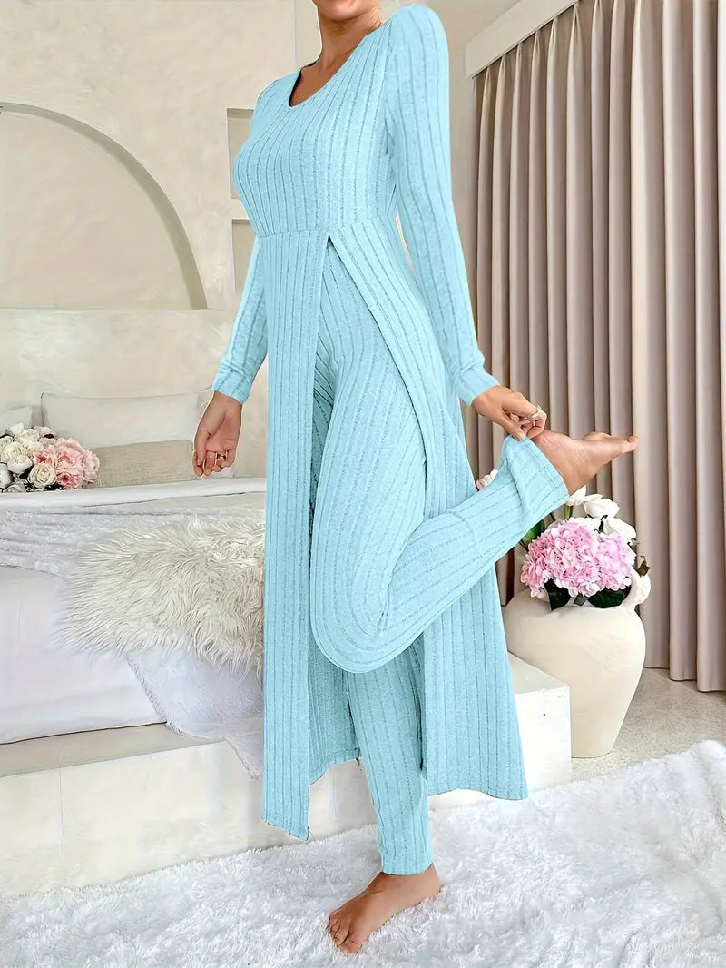 Damen elegantes Strick-Jumpsuit mit seitlichen Schlitzen Sovae