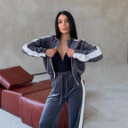 Damen sportliches Fleece-Anzug-Set mit elastischen Einsätzen Sovae