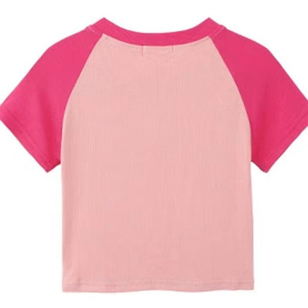 Damen Sportliches Crop-Top mit kontrastierenden Ärmeln und Schriftzug Sovae