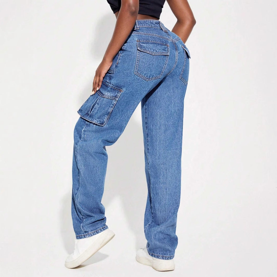 Damen Cargo-Jeans mit hohem Bund und praktischen Taschen Sovae