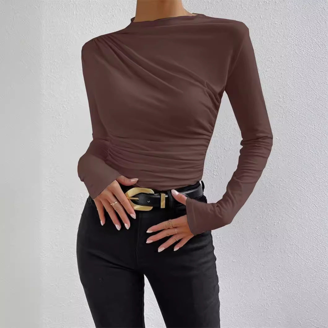 Damen Elegantes Longsleeve Shirt mit Raffungen Sovae