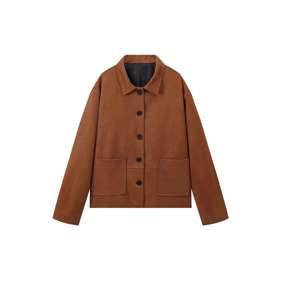 Damen modische Suede-Jacke mit praktischen Taschen Sovae