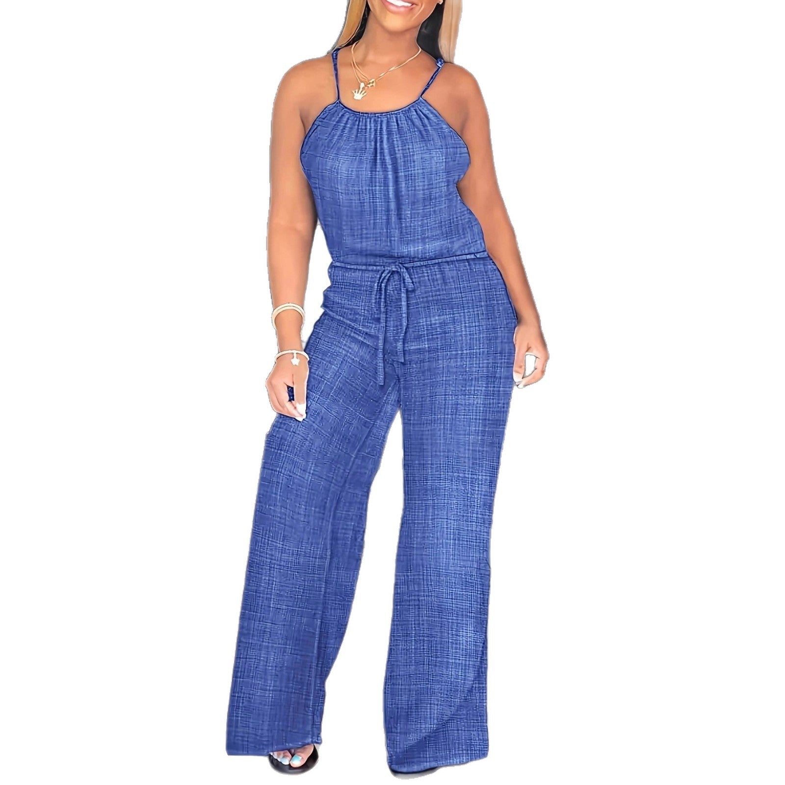 Damen Eleganter Jumpsuit mit weitem Bein und verstellbaren Trägern Sovae