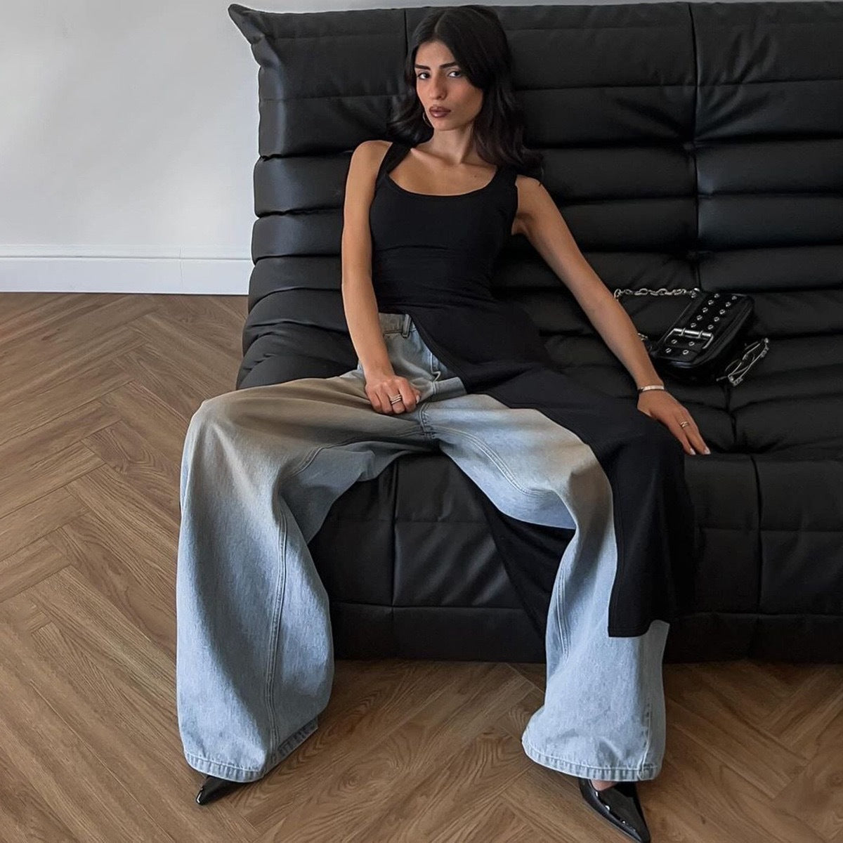 Damen Maxikleid mit asymmetrischem Schnitt und fließendem Stoff Sovae