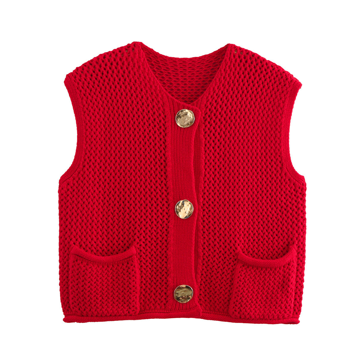 Damen Strickweste mit Taschen und dekorativen Knopfdetails Sovae