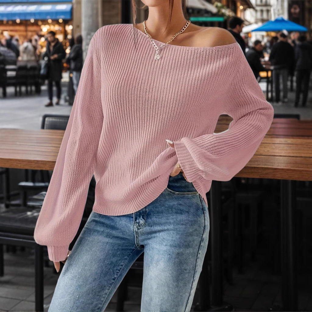 Damen lässiger Pullover mit asymmetrischem Schnitt und überschnittenen Schultern Sovae