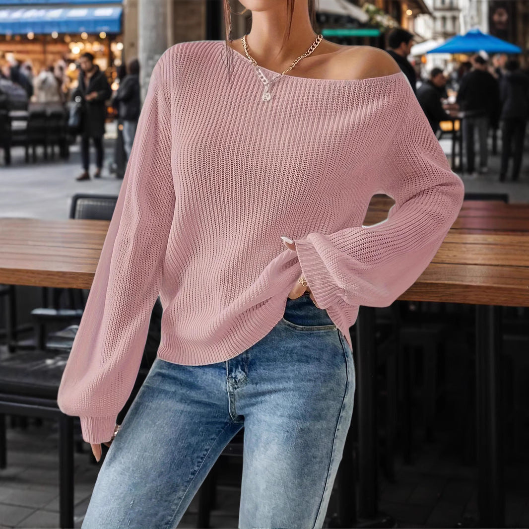 Damen lässiger Pullover mit asymmetrischem Schnitt und überschnittenen Schultern Sovae